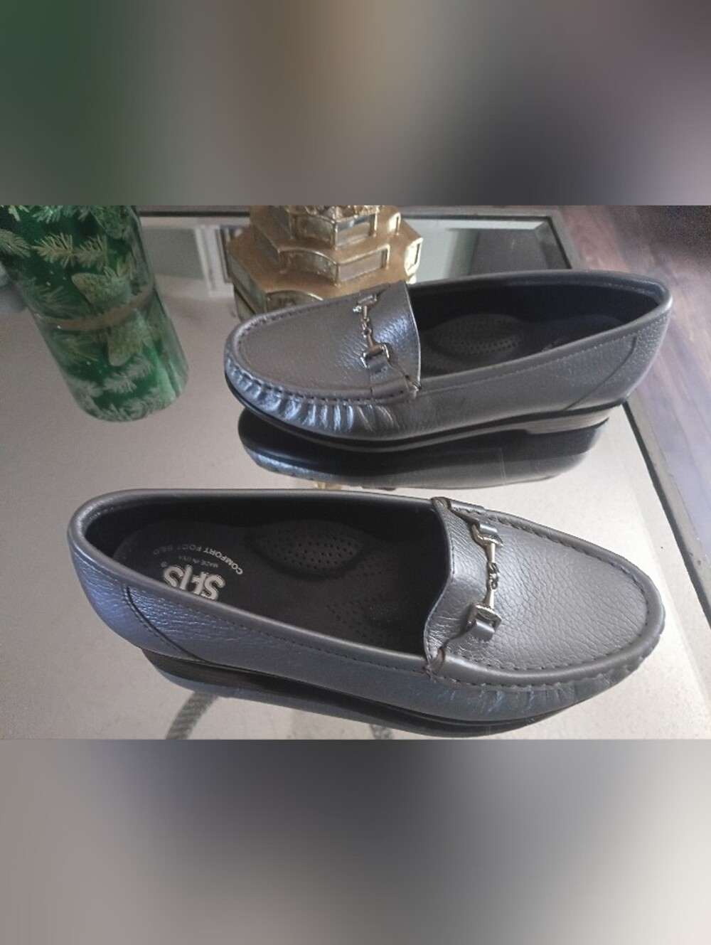 SAS Women’s Gray Leather Loafers with Silver Bit